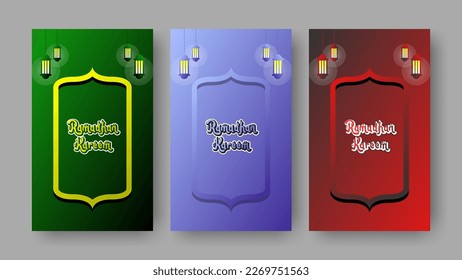 Conjunto de fondo del degradado islámico Ramadhan Kareem. Ilustración de vectores de alta calidad