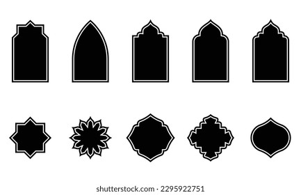 Set of Islamic Shape Illustration. flat Islamic door and arabic window Shape Illustration. Muslim oriental shapes design for Ramadan. Good for Islamic Design, Label, Sign, Sticker