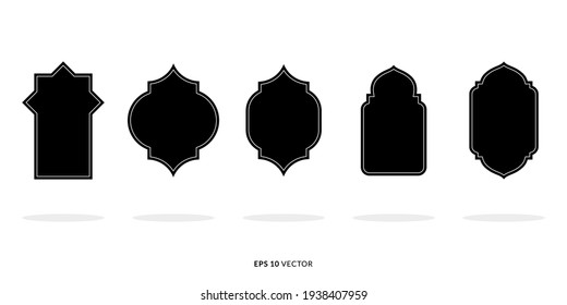 Набор иллюстраций исламской формы. Силуэт исламского значка. Хорошо используется для исламского дизайна, этикетки, знака, наклейки и т. Д.