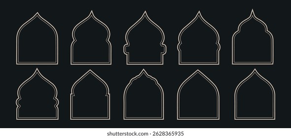 Set of Islamic shape Silhouette border islamic arabic luxury  outline frame.  Illustration for text box. islamic ramadan border frame set line art style. 