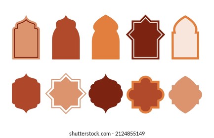 Set of Islamic shape window frame in retro boho color. Flat style vector design - Shutterstock ID 2124855149