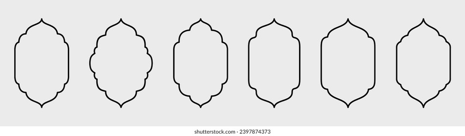 Set of Islamic shape window frame in flat style, vector illustration 