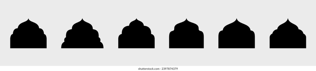 Set of Islamic shape window frame in flat style, vector illustration 