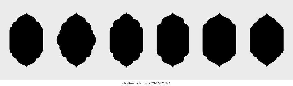 Set of Islamic shape window frame in flat style, vector illustration 