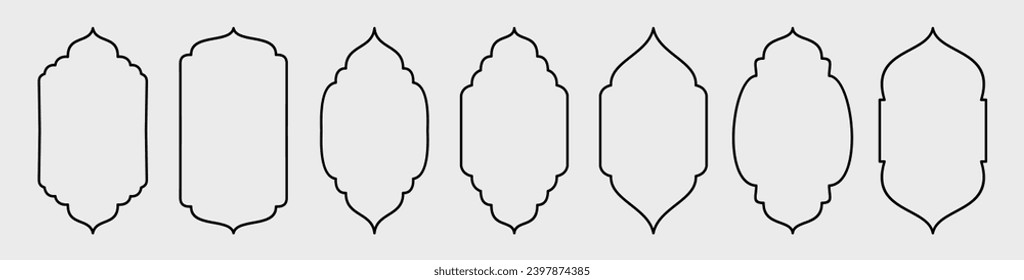 Set of Islamic shape window frame in flat style, vector illustration 