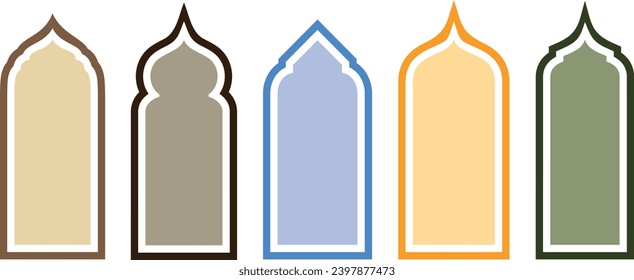 Set of Islamic shape window frame in flat style, vector illustration
