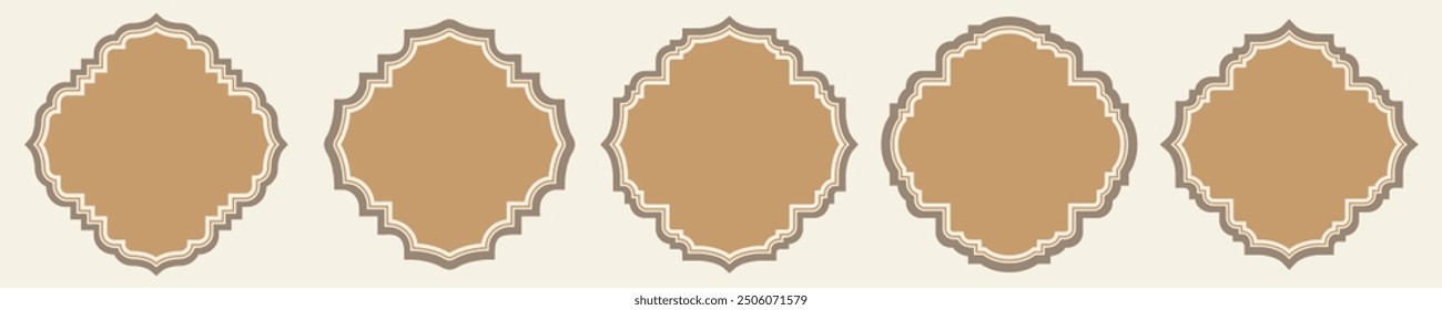 Set of Islamic silhouettes shapes badge vector. Decor style frames with blank Islamic shape template. Retro flat vector design elements.