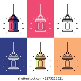 Conjunto de lámparas de temática islámica, con diseños de líneas, siluetas y colores atractivos. Ilustración vectorial de vacaciones islámicas, se puede usar para icono web.