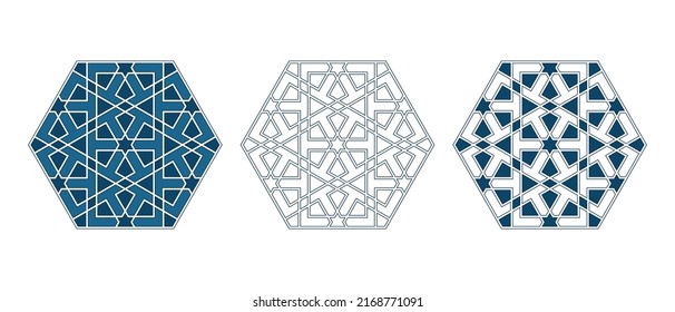 Set of Islamic traditional rosettes as a frame for greetings cards decoration with word Shukran. Shukran means thanks in Arabic Vector illustration.