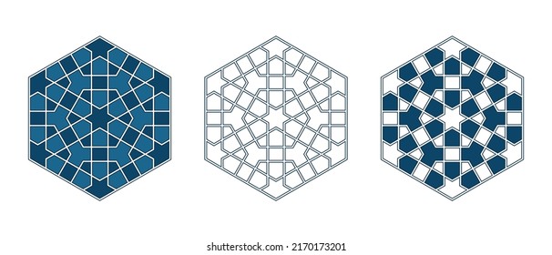 Set of Islamic traditional rosettes as a frame for greetings cards decoration with word Shukran. Shukran means thanks in Arabic Vector illustration.