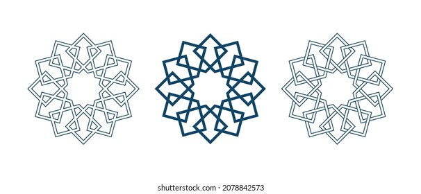 Set of Islamic traditional rosettes for greetings cards decoration and design isolated on white backgrounds. Vector illustration.