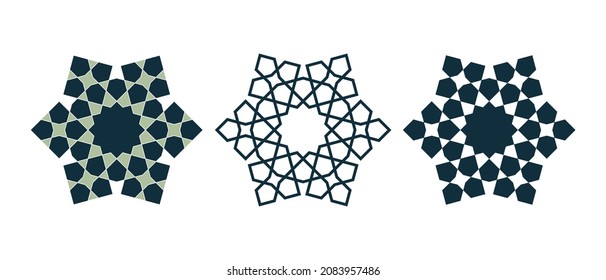 Set of Islamic traditional rosettes for greetings cards decoration and design isolated on white backgrounds. Vector illustration.