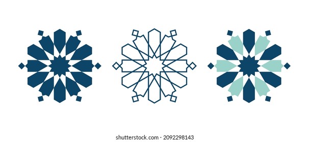 Set of Islamic traditional rosettes for greetings cards decoration and design isolated on white backgrounds. Vector illustration.