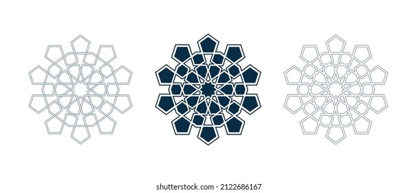 Set of Islamic traditional rosettes for greetings cards decoration and design isolated on white backgrounds. Vector illustration.