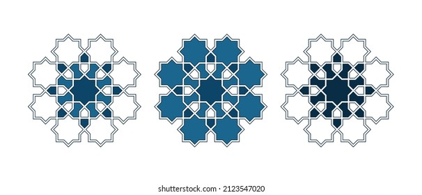 Set of Islamic traditional rosettes for greetings cards decoration and design isolated on white backgrounds. Vector illustration.