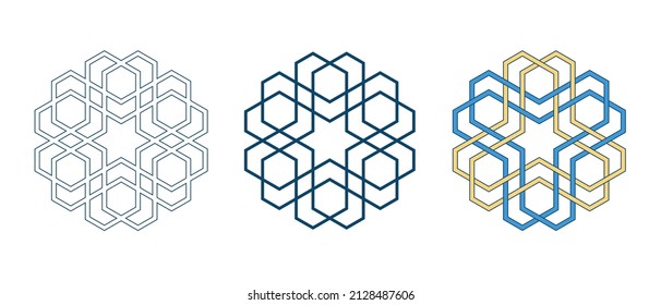 Set of Islamic traditional rosettes for greetings cards decoration and design isolated on white backgrounds. Vector illustration.