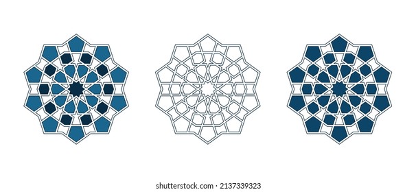 Set von islamischen traditionellen Rosetten für Grußkarten Dekoration und Design einzeln auf weißem Hintergrund. Vektorgrafik.