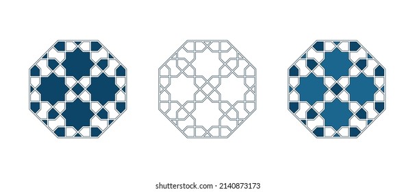 Set von islamischen traditionellen Rosetten für Grußkarten Dekoration und Design einzeln auf weißem Hintergrund. Vektorgrafik.