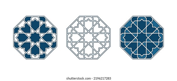 Set von islamischen traditionellen Rosetten für Grußkarten Dekoration und Design einzeln auf weißem Hintergrund. Vektorgrafik.