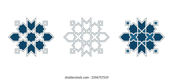 Set of Islamic traditional rosettes for greetings cards decoration and design isolated on white backgrounds. Vector illustration.