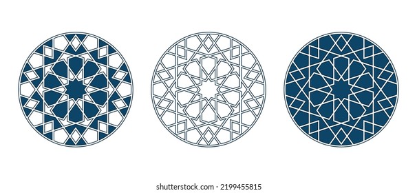 Set of Islamic traditional rosettes for greetings cards decoration and design isolated on white backgrounds. Vector illustration.