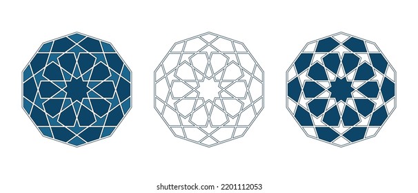 Set of Islamic traditional rosettes for greetings cards decoration and design isolated on white backgrounds. Vector illustration.