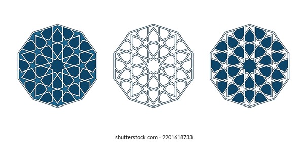 Set of Islamic traditional rosettes for greetings cards decoration and design isolated on white backgrounds. Vector illustration.