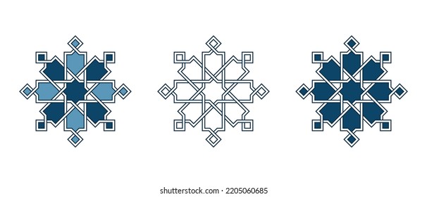 Set of Islamic traditional rosettes for greetings cards decoration and design isolated on white backgrounds. Vector illustration.