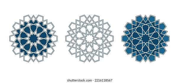 Set von islamischen traditionellen Rosetten für Grußkarten Dekoration und Design einzeln auf weißem Hintergrund. Vektorgrafik.