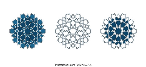 Set of Islamic traditional rosettes for greetings cards decoration and design isolated on white backgrounds. Vector illustration.