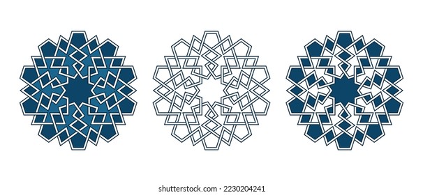Set of Islamic traditional rosettes for greetings cards decoration and design isolated on white backgrounds. Vector illustration.