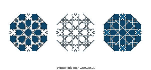 Set of Islamic traditional rosettes for greetings cards decoration and design isolated on white backgrounds. Vector illustration.