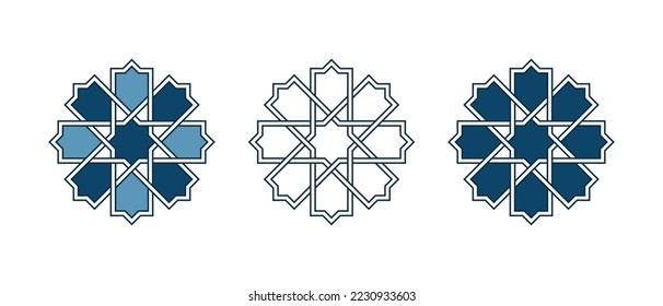 Set of Islamic traditional rosettes for greetings cards decoration and design isolated on white backgrounds. Vector illustration.