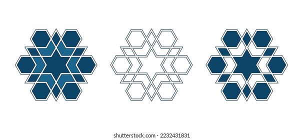 Set of Islamic traditional rosettes for greetings cards decoration and design isolated on white backgrounds. Vector illustration.