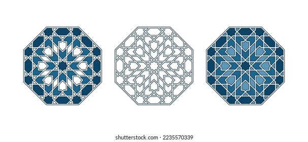 Set of Islamic traditional rosettes for greetings cards decoration and design isolated on white backgrounds. Vector illustration.