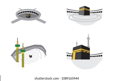 Set of Islamic vector design kaaba in Mecca icon for Hajj and Ramadan or Eid. Islamic Icons mosque Mecca Eid Mubarak Line Art Icons Set Pray Kabah moon mosque Mecca. Vector illustration.
