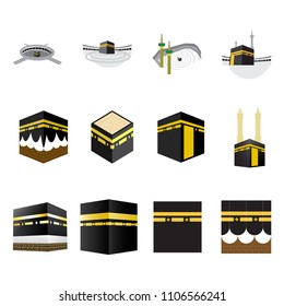 Set of Islamic vector design kaaba in Mecca icon for Hajj and Ramadan or Eid. Islamic Icons mosque Mecca Eid Mubarak Line Art Icons Set Pray Kabah moon mosque Mecca. Vector illustration.