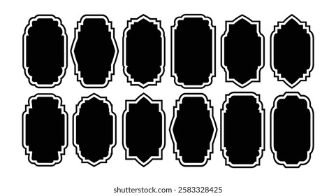 Set of Islamic vector shape of a window or door arch. Arab frame set. Ramadan kareem silhouette icon. Mosque gate. Vector illustration.