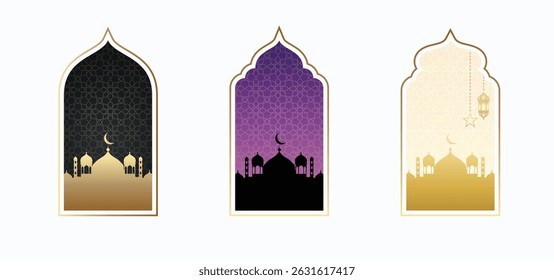 set of Islamic window with mosque vector poster