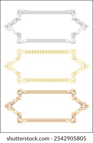 Set of islamic windows or arch. Arabic shape double border style. Golden brown silver horizental frame vector illustration on transparent background.