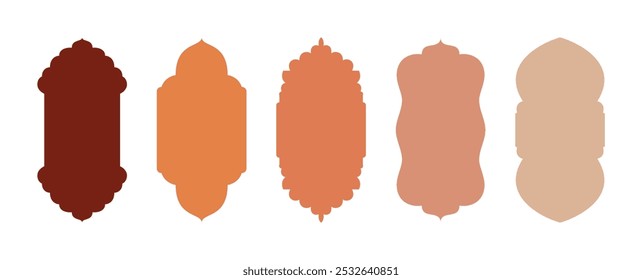 Satz von islamischen Fenstern und Bögen im arabischen Stil. Marokkanische Rahmen, muslimische Moschee Türen. Minimale flache Symbole, Eid Mubarak Moschee Tor Formen für Verkauf Vorlagen. Transparenter Hintergrund, Ramadan-Design