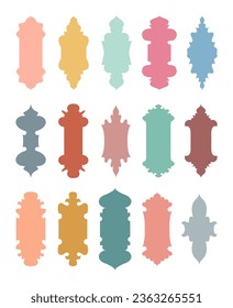Set von islamischen Fenstern oder Bögen. Moderne boho silhouette Form. Türen im orientalischen Stil, Rahmen. Ramadan Kareem und Eid Mubarak Urlaub. Traditionelles arabisches, muslimisch-kulturelles Design für Etikett, Zeichen, Aufkleber