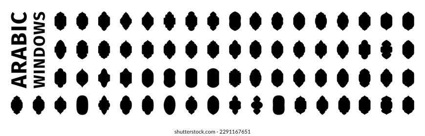 Set of islamic windows. Ornamental arabic windows. Traditional islamic arches. Arabic traditional architecture.