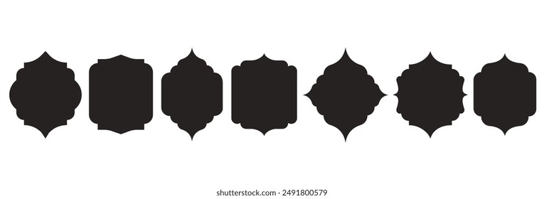 Set of Islamic windows,frames in black. Collection of mosque patterns in Arabic Muslim style.