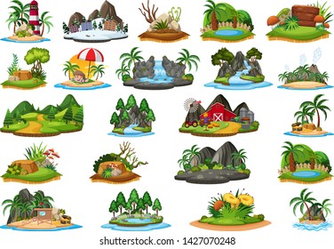 Set of island nature landscape illustration
