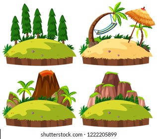 Set of islands white background illustration