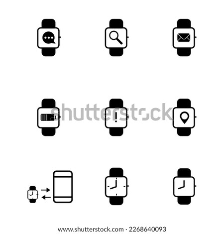 Set of islated black icons on a theme smart watch on white background..eps