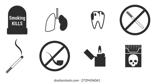Conjunto de iconos aislados en un tema No fumar