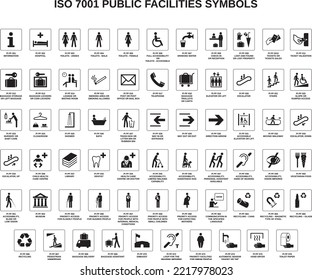 set of iso 7001 public facilities symbols on white background