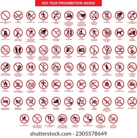 set of iso 7010 prohibition signs on white background